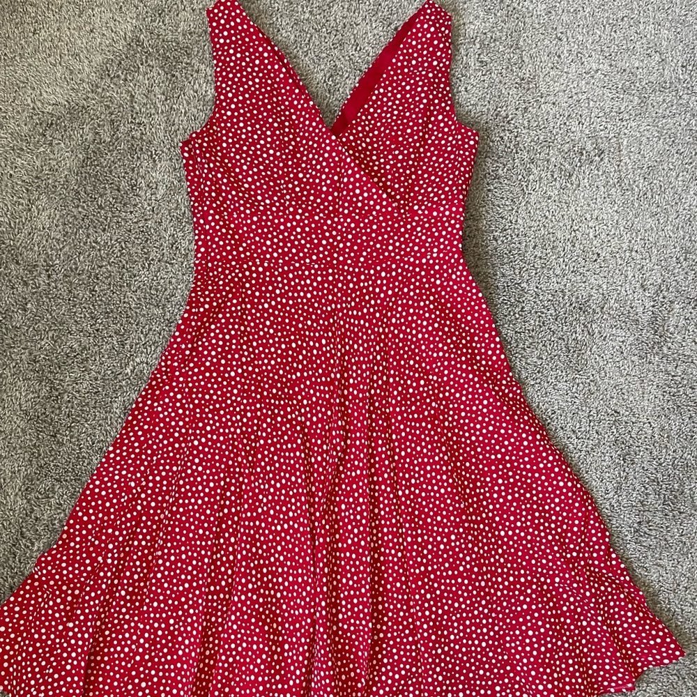 Sherri Martin New York Red & White Polka Dot Midi Dress | Size 8 Petite